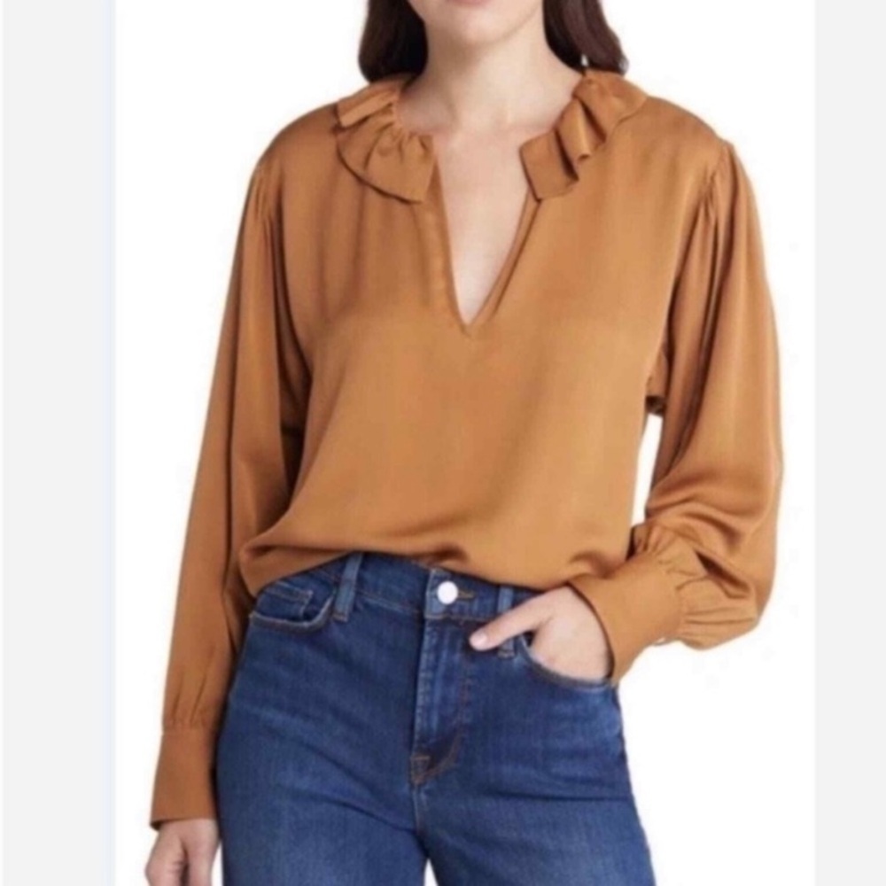 Frame Denim Camel Ruffle Neck Blouse 2013